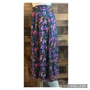 Vintage Floral Paisley Pink Purple Green Midi Flowy Skirt Cottagecore Small